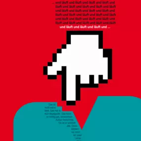 SW Kommunikation Pixelgrafik einer Hand mit typografischen Elementen, moderne Mischung aus Digitalästhetik und Textgestaltung