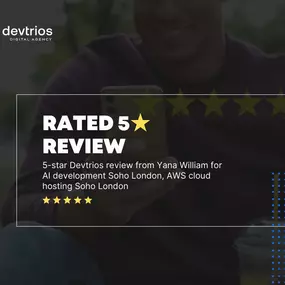 5-star Devtrios review for AI development and AWS cloud hosting services in Soho London.