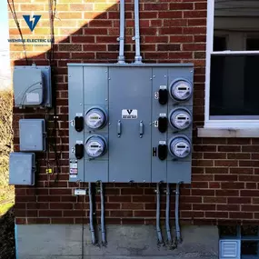 Multi-unit outdoor electrical panel upgrade by Wehrle Electric – reliable residential and commercial service in Northern Kentucky & Cincinnati.