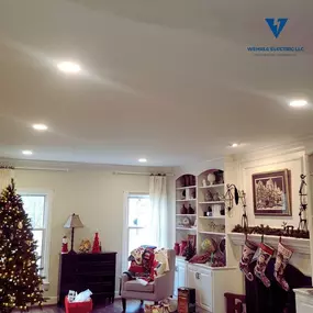 Living room with new recessed ceiling lights installed by Wehrle Electric LLC, licensed residential electricians serving Covington KY and surrounding cities.
