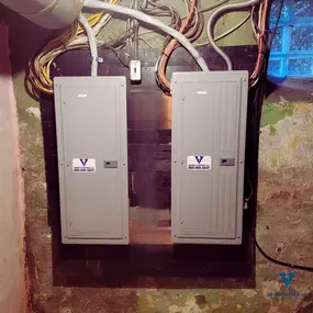 Two new breaker panels installed in basement by Wehrle Electric LLC, licensed electricians serving Covington KY and surrounding 40-mile service area.