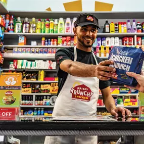 Freshly made Cajun Chicken Sandwich served hot and fast at your local Krispy Krunchy Chicken inside your neighborhood convenience store. Quick, delicious, and full of flavor!