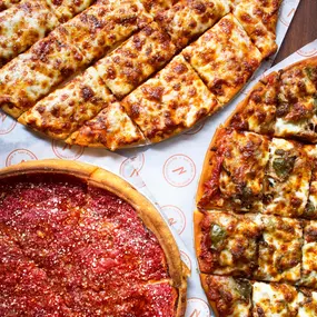 Choose from stuffed pizzas, the greatest hits, or our classic thin crust pizza!