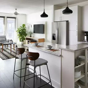 Spacious and Inviting Living Room and Kitchen at Sentral East Austin at 1614 E. 6th