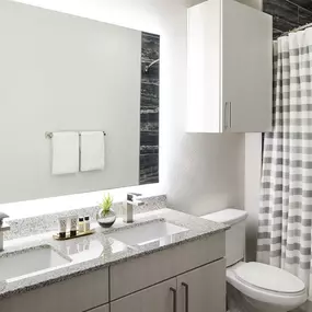 Double Sink Bathroom Vanity at Sentral East Austin at 1614 E. 6th