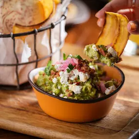Guac with plaintain and malanga chips