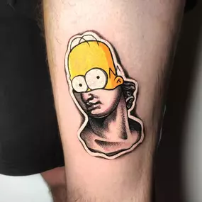 Humor Simpson in eine stilvolle Büste eingearbeitet. Sieht ein wenig aus, wie ein Aufnäher oder Sticker. Farbig umgesetzt.