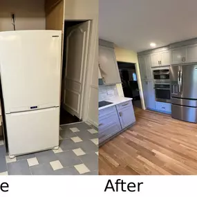 Complete kitchen makeover — Selective Remodeling upgraded this outdated space with new cabinets, appliances, flooring, and lighting.