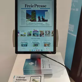 Auf unseren Tablets können Sie Freie Presse digital lesen. Im Shop erhalten Sie eine Beratung zum Digital-Abo. Die Mitarbeiter freuen sich auf Ihren Besuch.