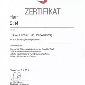 Glaserei Stief Köln REHAU Zertifikat