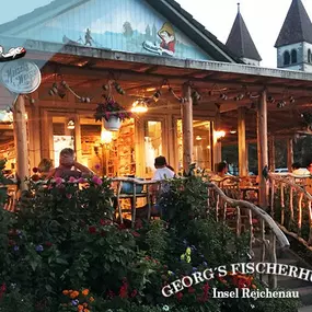 Georg's Fischerhütte, Reichenau, Fischrestaurant, Terrasse, Seeblick, Restaurant, Gaststätte, frischer Fisch, Fangfrisch, Bodenseefisch, Fisch essen gehen, Abendessen, Mittagstisch