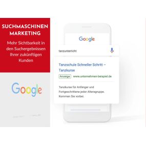 SUCHMASCHINENMARKETING
Durch Google Ads (früher Google AdWords) oder andere Kanäle wie Bing von Microsoft, können Sie Ihre Produkte und Dienstleistungen gezielt in den Suchergebnissen Ihrer Interessenten platzieren. So erscheint Ihre Werbeanzeige als wertvolles Suchergebnis für die Nutzer. Und die Interessenten, die Sie über diese Anzeigen auf Ihrer Website generieren, sind hoch qualifiziert Ihre Kunden zu werden. Den Anteil des Traffics, der zu Kunden wird, nennt man im SEM Conversion Rate. Mit