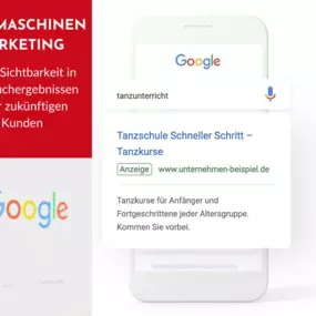 SUCHMASCHINENMARKETING
Durch Google Ads (früher Google AdWords) oder andere Kanäle wie Bing von Microsoft, können Sie Ihre Produkte und Dienstleistungen gezielt in den Suchergebnissen Ihrer Interessenten platzieren. So erscheint Ihre Werbeanzeige als wertvolles Suchergebnis für die Nutzer. Und die Interessenten, die Sie über diese Anzeigen auf Ihrer Website generieren, sind hoch qualifiziert Ihre Kunden zu werden. Den Anteil des Traffics, der zu Kunden wird, nennt man im SEM Conversion Rate. Mit