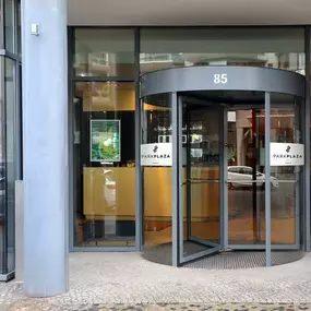 Hotel exterior with logo