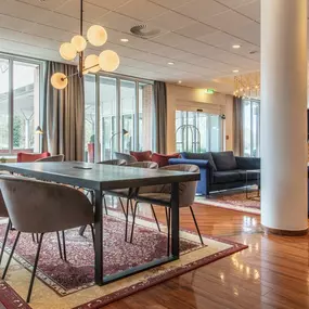 Communal table in lobby