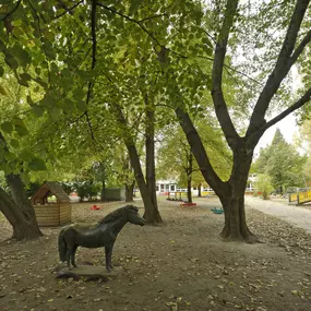 Gartenansicht, FRÖBEL-Kindergarten Fröbelspatzen in Berlin; © 2022 FRÖBEL e.V. Alle Rechte vorbehalten