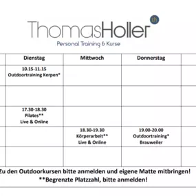 Kursplan ab dem 10.08