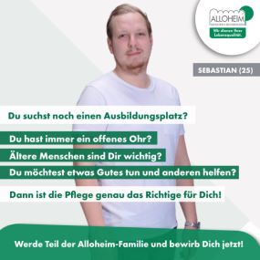 Für Kurzentschlossene: Du bist auf der Suche nach einer Ausbildung zur Pflegefachfrau/ zum Pflegefachmann in einer Branche, die Dir langfristig Perspektiven aufzeigt? In der Du Dich als Mensch entwickeln kannst? Und wo garantiert keine Langeweile aufkommt? Dann bewirb Dich jetzt bei der Alloheim-Unternehmensgruppe für eine sichere Zukunft.

Wir bieten: 
???? Einen sicheren Arbeitsplatz 
???? Vielfältige Entwicklungsmöglichkeiten 
???? Top-Ausbildungsgehalt
✅ Abwechslungsreiche Aufgaben
???? Komp