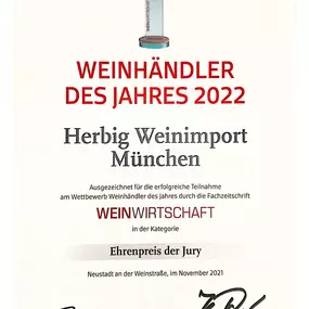 Weinhändler des Jahres 2022 - Weinhandlung | Herbig Weinimport | München