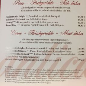 Speisekarte fisch- und fleischgerichte- Italienisches Restaurant | La Romantica Ristorante | München