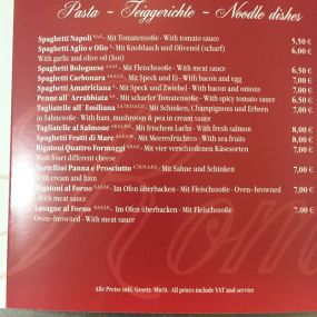 Speisekarte pasta - Italienisches Restaurant | La Romantica Ristorante | München