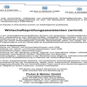 Für unsere Kanzlei in Schweinfurt sichen wir baldmöglichst qulifizierten Wirtschaftsprüfungsassistenten (w/m/d)