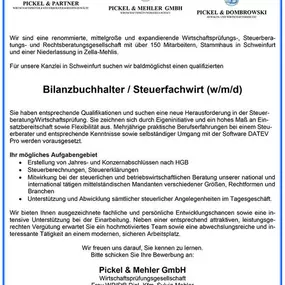 Für unsere Kanzlei in Schweinfurt sichen wir baldmöglichst qulifizierten Bilanzbuchhalter / Steuerfachwirt (w/m/d)