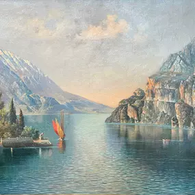 Blick von Riva nach Süden, Malcesine, Gardasee, signiert Andreas Roth