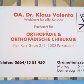 Orthopäde OA Dr. Klaus Valenta
Facharzt für Orthopädie und
orthopädische Chirurgie, Wahlarzt für alle Kassen, Wien Purkersdorf