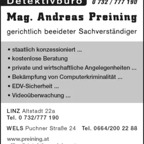 Detektivbüro Mag. Andreas Preining 4020 Linz