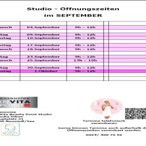 Studio Öffnungszeiten für September