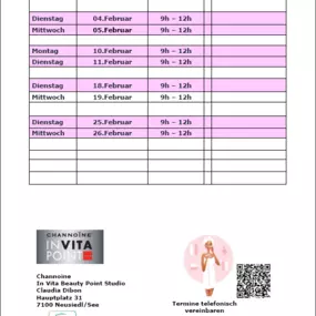 Öffnungszeiten für Februar