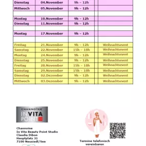 Studio Öffnungszeiten für November