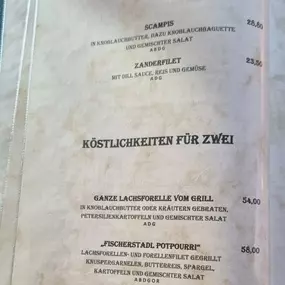 Restaurant Fischerstadl Speisekarte