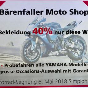 !!! 40 JAHRE MOTO SHOP BÄRENFALLER !!!

Nur diese Woche 40% auf Töff-Bekleidung (Lagerware)!