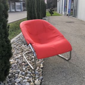 Minotti Sessel Cortina, Gordon Guillaumier Design, neu beziehen in Leder rot