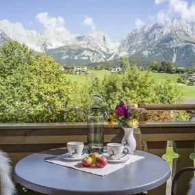 Bergpanorama Wilder Kaiser vom Zimmer aus bei Appartements Schedererhaus