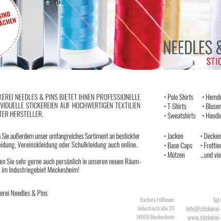 Logótipo de Stickerei und Textildruck Needles & Pins