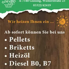 Ab sofort bieten wir diverse Brennstoffe mit Zustellung an