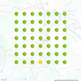100 % Sichtbarkeit auf Google Maps – Beispiel einer erfolgreichen Local SEO Grid-Auswertung mit Top-Positionen im gesamten Umkreis.