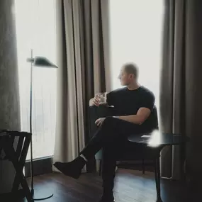 Enjoying coffee with a view