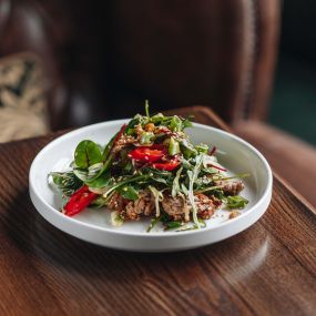 Roasted allotment salad, pumpkin seeds, basil dressing