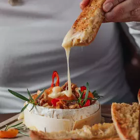 Baked Camembert, apricots, chilli, walnuts, warm sourdough