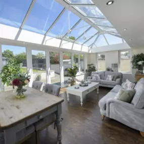 A modern, white anglian conservatory.