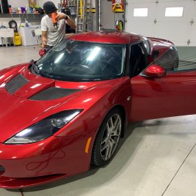 We added SunTek CIR Ultimate Ceramic tint and UV windshield film to this beautiful Lotus Evora to keep the driver nice and cool — even when passing ‘Vettes in the corners.