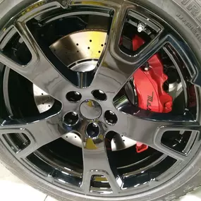 Painted brake calipers give wheels a clean pop of color!