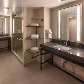 Caesars Republic Lake Tahoe view premium luxury room bathroom. Elevate your adventure at Caesars Republic Lake Tahoe, the very first casino hotel built on the South Shore.