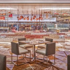 The Bacchanal Buffet in Las Vegas Caesars Palace is a feast for the eyes as much as for your stomach. The Bacchanal Buffet is the largest buffest in Las Vegas with over 10 kitchens, 9 chef-attended stations, 250+ menu items, and infinite flavors.