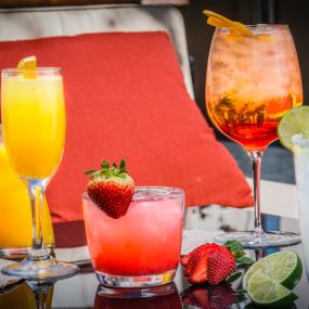 Specialty drinks at Café americano open in front of Caesars Palace - Open 24 hours 7 Days a week at Caesars Palace Las Vegas for exquisite American Cuisine for early morning and late nights!