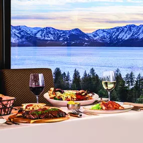 Harrah's Lake Tahoe fridays-051-w1e-3cr-4c. At Harrah's Lake Tahoe you can relax in luxe hotel rooms with premier amenities, play the slots and tables at the casino, reserve a table at a world-class restaurant, and get in on the vibrant nightlife.